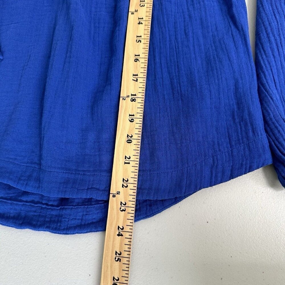 Lovestitch Gauze Hooded Top Blue Womens Size S Cropped Beach Cotton Long Sleeve - Picture 3 of 10
